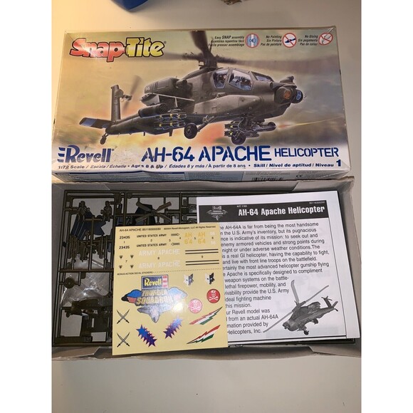 SDG Revell 85-1183 AH-64 Apache Helicopter Chopper 1/72 Model Kit Open Not Built - Picture 3 of 14